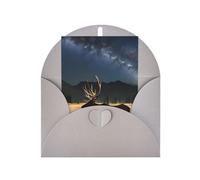 WXZYFP Pearlescent paper greeting cards with envelopes, double-sided pearlescent, suitable for holiday greetings and invitationsElk in the meadow Gray
