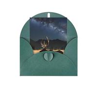 WXZYFP Pearlescent paper greeting cards with envelopes, double-sided pearlescent, suitable for holiday greetings and invitationsElk in the meadow Dark Green