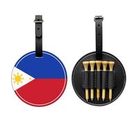 WXZYFP Philippine flag Black Single-sided printed PU leather golf tee storage bag, 5-tack design with a 20cm belt clip.