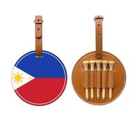 WXZYFP Philippine flag Brown Single-sided printed PU leather golf tee storage bag, 5-tack design with a 20cm belt clip.