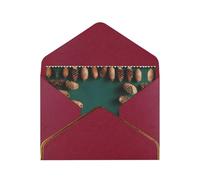 WXZYFP Pine Cone Border Dark Red Gold-edged pearlescent paper greeting card, the paper is thick and tough, and it can be opened and closed by folding.