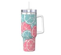 WXZYFP Pink Blue Citrus Slices Stainless steel travel mug with ceramic coating, leak-proof double-walled iced coffee mug with filter for hot and cold drinks.
