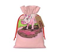 WXZYFP Pink piglet Linen drawstring gift bag, Christmas, birthday, party gift packaging, easy to wash