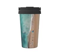 WXZYFP Portable cold coffee cup Aerial view of the beach, 304 stainless steel, easy to carry, one-touch opening of the cup lid, convenient for drinking。