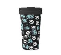 WXZYFP Portable cold coffee cup Black and white panda face, 304 stainless steel, easy to carry, one-touch opening of the cup lid, convenient for drinking。