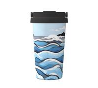 WXZYFP Portable cold coffee cup Waves lapping at the rocks, 304 stainless steel, easy to carry, one-touch opening of the cup lid, convenient for drinking。