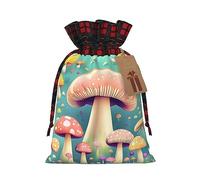 WXZYFP Pretty little mushrooms Colorblock linen drawstring gift bag, 100% polyester, suitable for Christmas gift packaging
