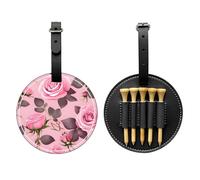 WXZYFP Pretty Pink Roses Black Single-sided printed PU leather golf tee storage bag, 5-tack design with a 20cm belt clip.