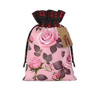 WXZYFP Pretty Pink Roses Colorblock linen drawstring gift bag, 100% polyester, suitable for Christmas gift packaging