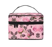 WXZYFP Pretty Pink Roses Multifunctional portable cosmetic bag with internal and external layered design, easy to organize various supplies.