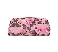 WXZYFP Pretty Pink Roses The pencil case is made of cross-grain leather (PVC), 100% polyester lining, and full-screen printing