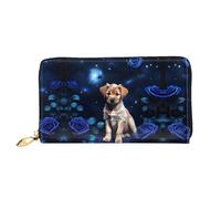WXZYFP Puppy Blue Rose Leather long wallet, double-sided printing, microfiber leather material, unisex, waterproof and durable