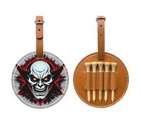 WXZYFP Red and Black Evil Ghost Brown Single-sided printed PU leather golf tee storage bag, 5-tack design with a 20cm belt clip.