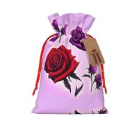 WXZYFP Red and purple roses Linen drawstring gift bag, Christmas, birthday, party gift packaging, easy to wash