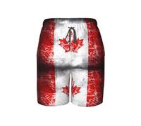 WXZYFP Retro Canada Flag Youth Beach Pants, Soft and Breathable, with Drawstring Waist, Suitable for Sports and Leisure., Black, Medium Short