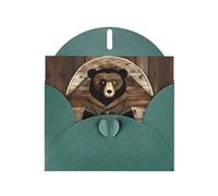 WXZYFP Rustic Lodge Bear Dark Green Pearlescent paper greeting cards, shining on both sides, suitable for holiday greetings.
