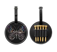 WXZYFP Science Butterfly Black Single-sided printed PU leather golf tee storage bag, 5-tack design with a 20cm belt clip.