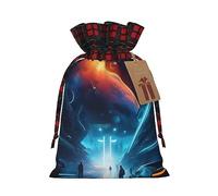 WXZYFP Science Fiction Future Colorblock linen drawstring gift bag, 100% polyester, suitable for Christmas gift packaging