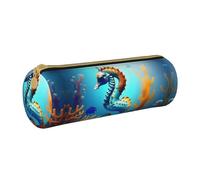 WXZYFP Seabed coral seahorse Environmentally friendly cross-grain leather pencil case, lightweight and portable, suitable for daily use.