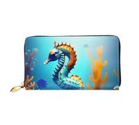 WXZYFP Seabed coral seahorse Leather long wallet, double-sided printing, microfiber leather material, unisex, waterproof and durable