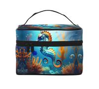 WXZYFP Seabed coral seahorse Multifunctional portable cosmetic bag with internal and external layered design, easy to organize various supplies.