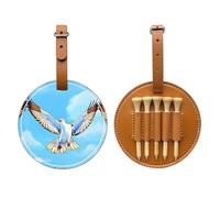WXZYFP Seagulls in flight Brown Single-sided printed PU leather golf tee storage bag, 5-tack design with a 20cm belt clip.