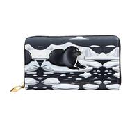 WXZYFP Seals on ice Leather long wallet, double-sided printing, microfiber leather material, unisex, waterproof and durable