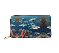 WXZYFP Sharks under the sea Leather long wallet, double-sided printing, microfiber leather material, unisex, waterproof and durable