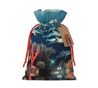 WXZYFP Sharks under the sea Linen drawstring gift bag, Christmas, birthday, party gift packaging, easy to wash