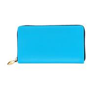 WXZYFP Solid color light blue Leather long wallet, double-sided printing, microfiber leather material, unisex, waterproof and durable
