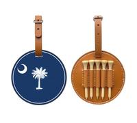 WXZYFP South Carolina Flag Brown Single-sided printed PU leather golf tee storage bag, 5-tack design with a 20cm belt clip.