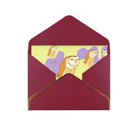 WXZYFP Standing Owl Dark Red Gold-edged pearlescent paper greeting card, the paper is thick and tough, and it can be opened and closed by folding.
