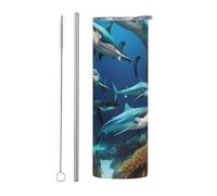 WXZYFP Submarine shark coral 20oz straight straw cup (with straw) has certain heat preservation and cold preservation effects.