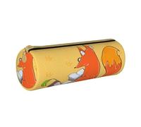 WXZYFP Sunflower seeds and foxes Environmentally friendly cross-grain leather pencil case, lightweight and portable, suitable for daily use.