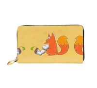 WXZYFP Sunflower seeds and foxes Leather long wallet, double-sided printing, microfiber leather material, unisex, waterproof and durable