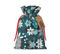 WXZYFP Teal Grey and White Floral Linen drawstring gift bag, Christmas, birthday, party gift packaging, easy to wash