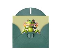 WXZYFP The funny frog doing yoga Dark Green Pearlescent paper greeting cards, shining on both sides, suitable for holiday greetings.