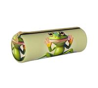 WXZYFP The funny frog doing yoga Environmentally friendly cross-grain leather pencil case, lightweight and portable, suitable for daily use.