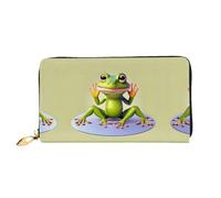 WXZYFP The funny frog doing yoga Leather long wallet, double-sided printing, microfiber leather material, unisex, waterproof and durable