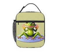 WXZYFP The funny frog doing yoga Portable insulated lunch bag, rich colors, Oxford cloth (100% polyester) + quilting + PEVA