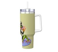 WXZYFP The funny frog doing yoga Stainless steel travel mug with ceramic coating, leak-proof double-walled iced coffee mug with filter for hot and cold drinks.