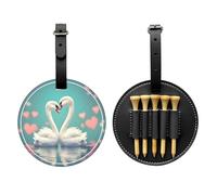 WXZYFP The swan in love Black Single-sided printed PU leather golf tee storage bag, 5-tack design with a 20cm belt clip.