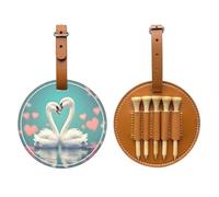 WXZYFP The swan in love Brown Single-sided printed PU leather golf tee storage bag, 5-tack design with a 20cm belt clip.