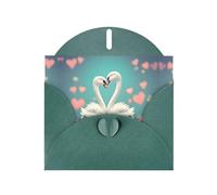 WXZYFP The swan in love Dark Green Pearlescent paper greeting cards, shining on both sides, suitable for holiday greetings.