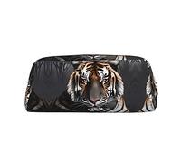 WXZYFP Tiger at rest The pencil case is made of cross-grain leather (PVC), 100% polyester lining, and full-screen printing