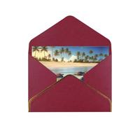 WXZYFP turtles on the beach Dark Red Gold-edged pearlescent paper greeting card, the paper is thick and tough, and it can be opened and closed by folding.