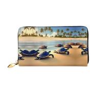 WXZYFP turtles on the beach Leather long wallet, double-sided printing, microfiber leather material, unisex, waterproof and durable, Black, One Size
