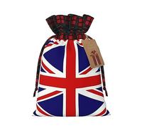 WXZYFP UK Flag Colorblock linen drawstring gift bag, 100% polyester, suitable for Christmas gift packaging