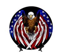WXZYFP USA Flag Patriotic Eagle 7in Imitation bone china decorative plate, can be stood or hung.