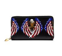 WXZYFP USA Flag Patriotic Eagle Leather long wallet, double-sided printing, microfiber leather material, unisex, waterproof and durable